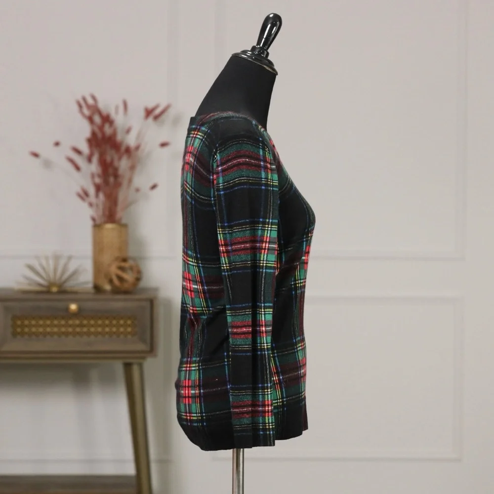 J. Crew Plaid Long Sleeve Top - Black, Red, Green - Picture 5 of 8